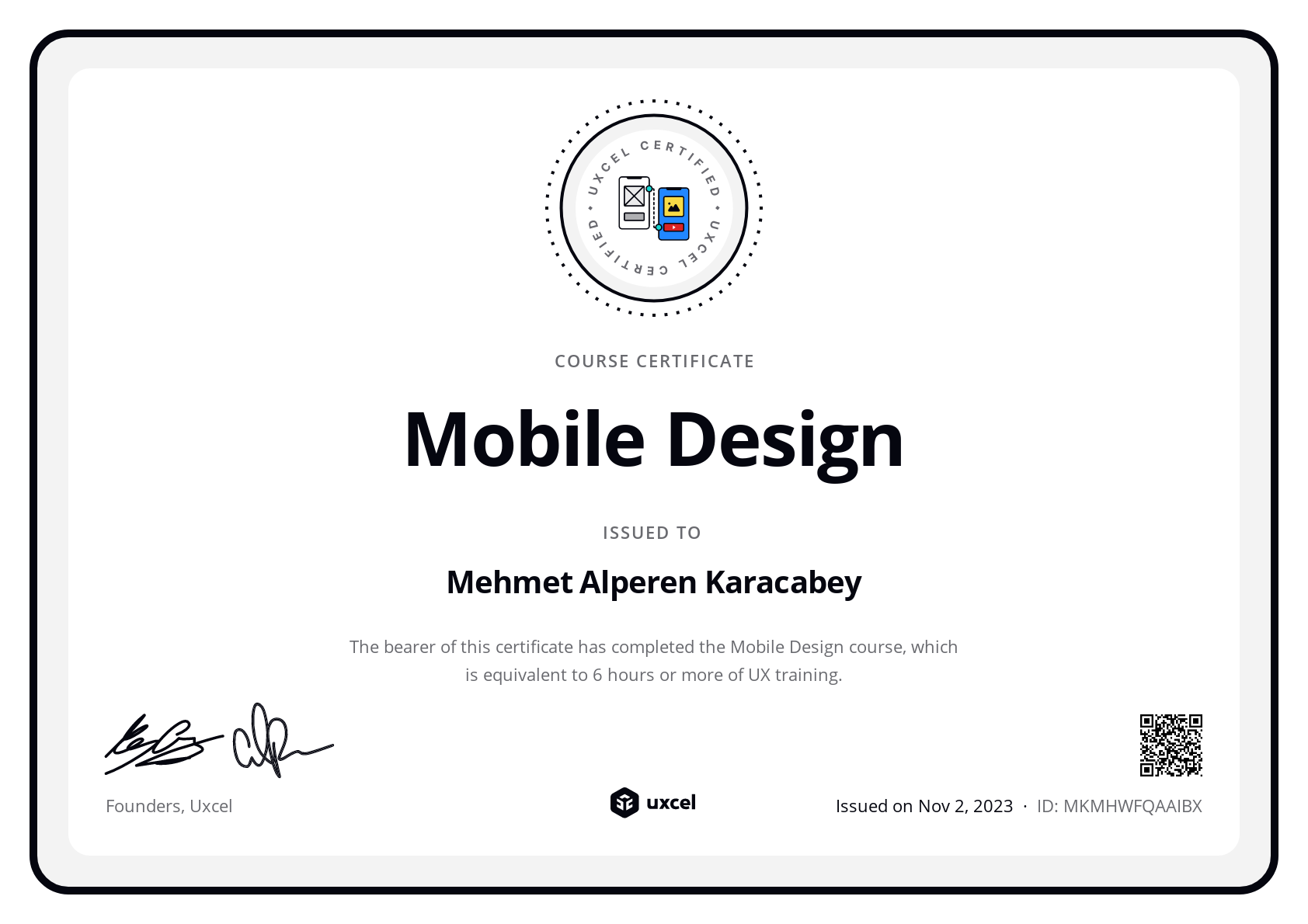 Mehmet Alperen Karacabey's certificate